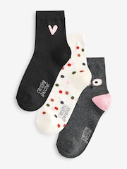 Caroline Gardner Grey Shorter Length Crew Socks with Signature Heart 3 pack - Image 1 of 8