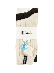 Pringle Cream Textured Knit Boot Socks 2 pack - Image 10 of 10