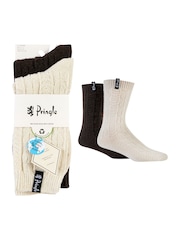 Pringle Cream Textured Knit Boot Socks 2 pack - Image 4 of 10