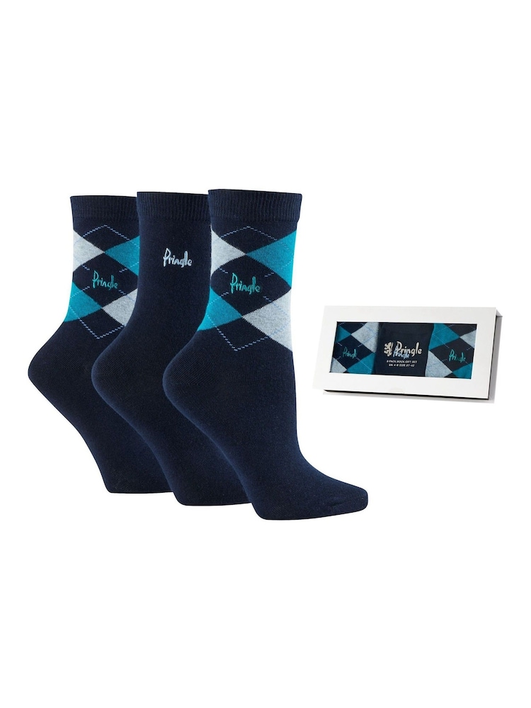 Pringle Blue Classic Argyle Christmas Gift Box 3 pack - Image 1 of 10
