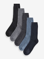 Jeff Banks Blue Chunky Knit Rib Boot Socks 5 Pack - Image 1 of 6