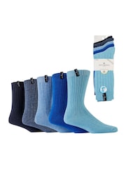 Jeff Banks Dark Blue Chunky Knit Rib Boot Socks 5 Pack - Image 3 of 8