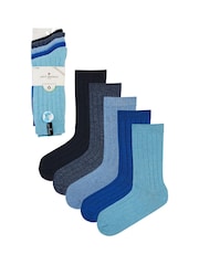 Jeff Banks Dark Blue Chunky Knit Rib Boot Socks 5 Pack - Image 5 of 8