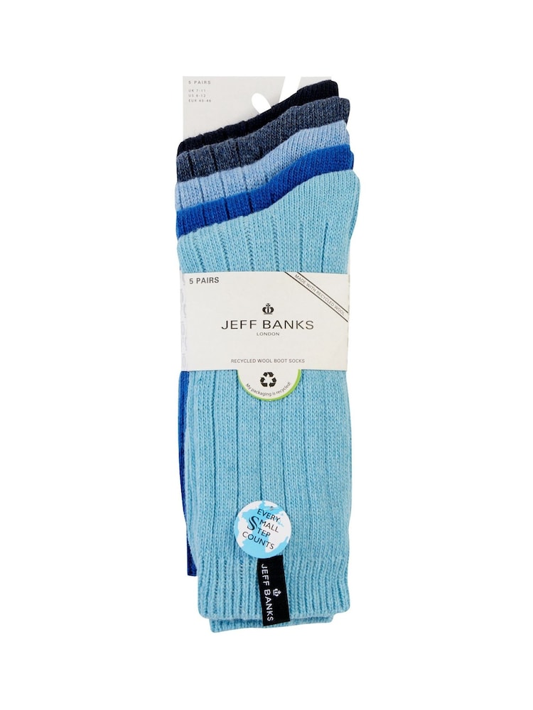 Jeff Banks Dark Blue Chunky Knit Rib Boot Socks 5 Pack - Image 8 of 8