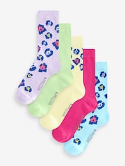 Wild Feet Blue Bamboo Leopard Print Socks 5 pack - Image 1 of 7