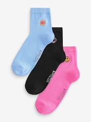 Pink - Wild Feet Padlock Embroidery Cropped Crew Socks 3 pack - Bild 1 von 4