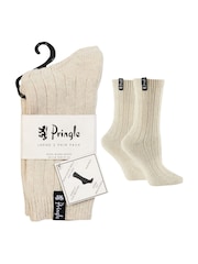 Бежевый - Pringle Classic Rib Recycled Wool Boot Socks 2 pack - Изображение 3 из 9