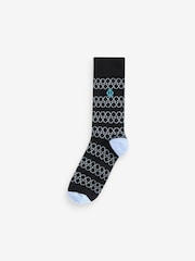 Jeff Banks Black Recycled Cotton Fun Design Crew Socks 7 pack - Image 4 of 8