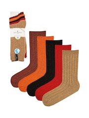 Jeff Banks Orange Chunky Knit Rib Boot Socks 5 Pack - Image 1 of 8