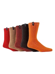 Jeff Banks Orange Chunky Knit Rib Boot Socks 5 Pack - Image 2 of 8
