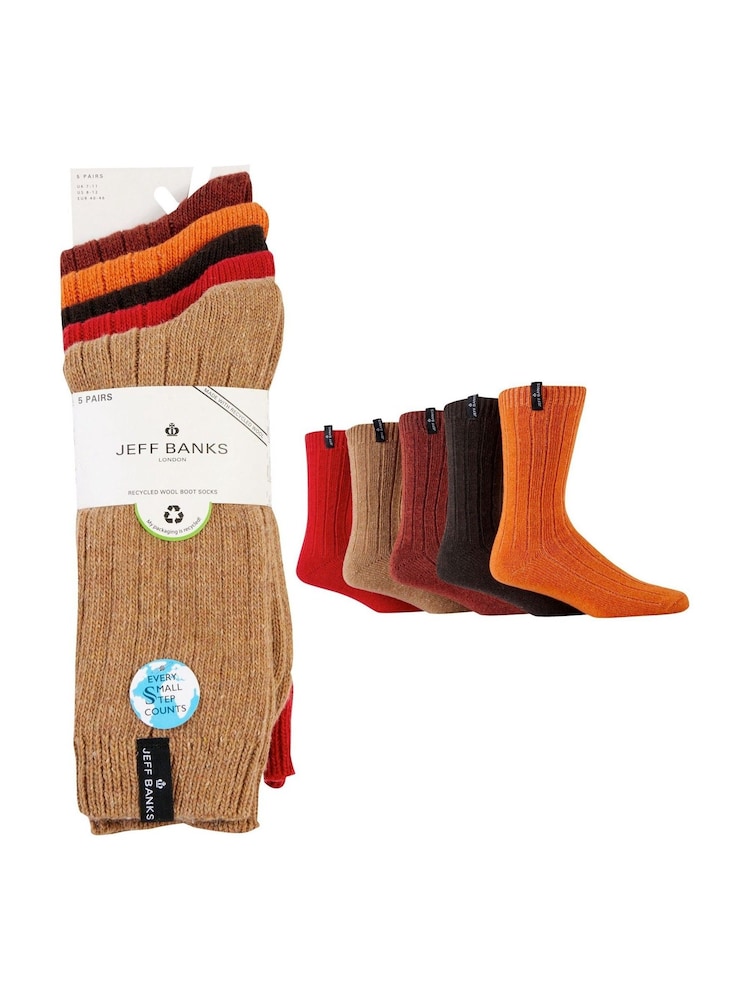 Jeff Banks Orange Chunky Knit Rib Boot Socks 5 Pack - Image 5 of 8