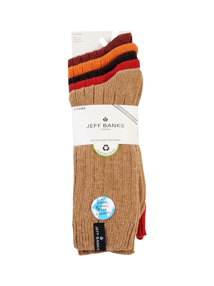 Jeff Banks Orange Chunky Knit Rib Boot Socks 5 Pack - Image 7 of 8