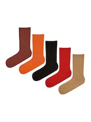 Jeff Banks Orange Chunky Knit Rib Boot Socks 5 Pack - Image 8 of 8