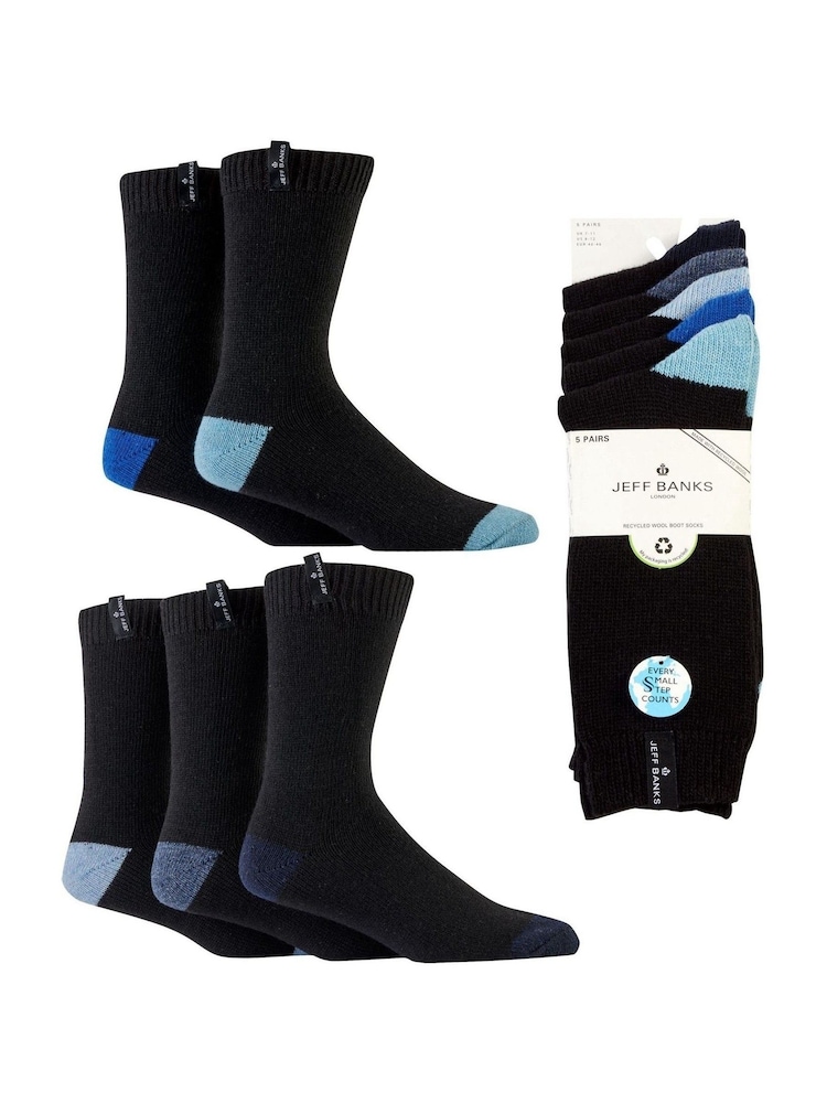 Jeff Banks Black Chunky Knit Boot Socks 5 Pack - Image 2 of 7