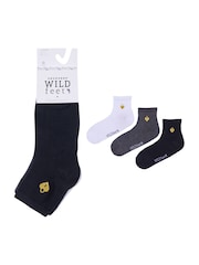 Schwarz - Wild Feet Padlock Embroidery Cropped Crew Socks 3 pack - Bild 5 von 7