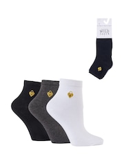 Schwarz - Wild Feet Padlock Embroidery Cropped Crew Socks 3 pack - Bild 7 von 7