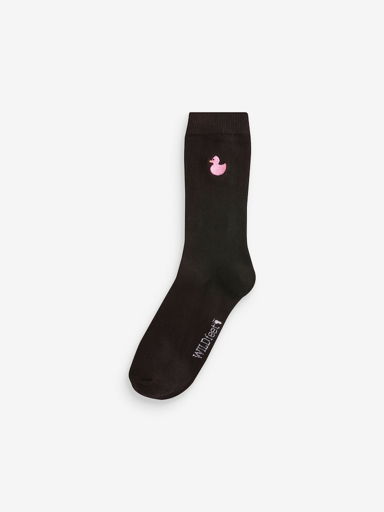 Wild Feet Black Rubber Duck Embroidery Crew Socks 3 Pack - Image 2 of 4