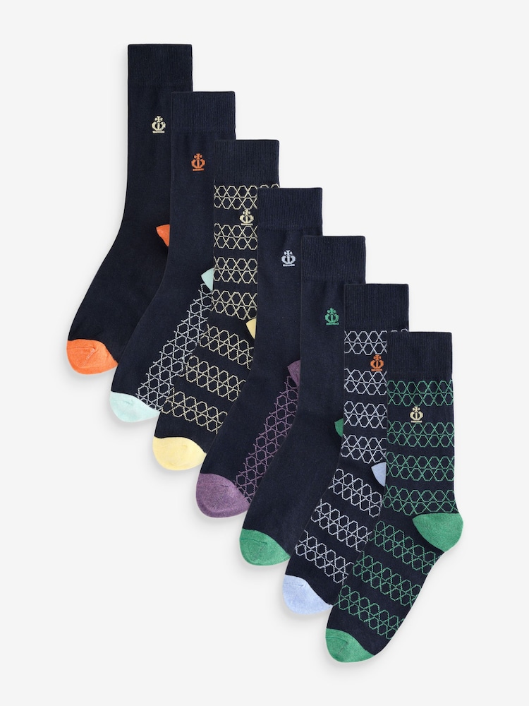 Jeff Banks Blue Recycled Cotton Fun Design Crew Socks 7 pack - Image 1 of 15