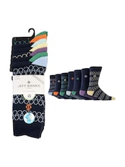 Jeff Banks Blue Recycled Cotton Fun Design Crew Socks 7 pack - Image 12 of 15