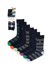 Jeff Banks Blue Recycled Cotton Fun Design Crew Socks 7 pack - Image 13 of 15