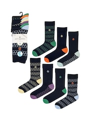 Jeff Banks Blue Recycled Cotton Fun Design Crew Socks 7 pack - Image 14 of 15