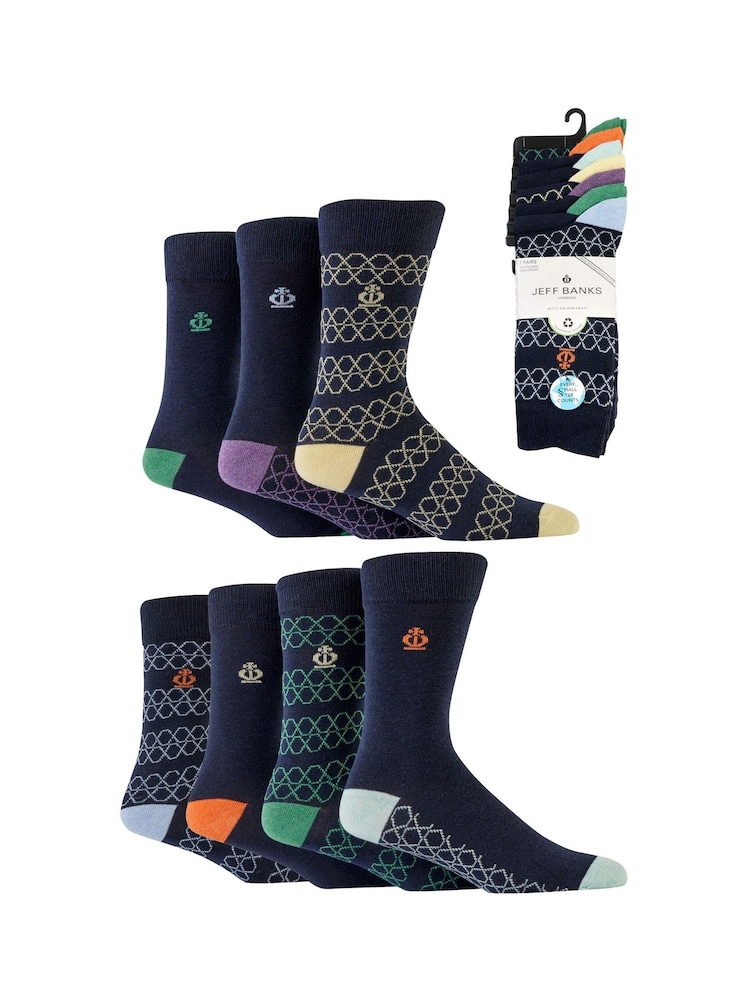 Jeff Banks Blue Recycled Cotton Fun Design Crew Socks 7 pack - Image 15 of 15