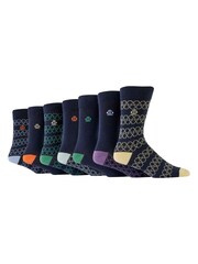 Jeff Banks Blue Recycled Cotton Fun Design Crew Socks 7 pack - Image 9 of 15