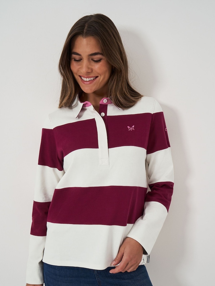 Crew Clothing Company Red Striped Long Sleeve 100% Cotton Rugby Shirts - Image 1 of 5