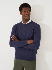 Crew Clothing Blue Merino Wool Crew Neck Jumper - Image 1 of 5