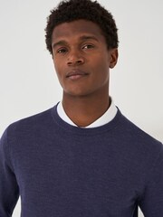 Crew Clothing Blue Merino Wool Crew Neck Jumper - Image 4 of 5