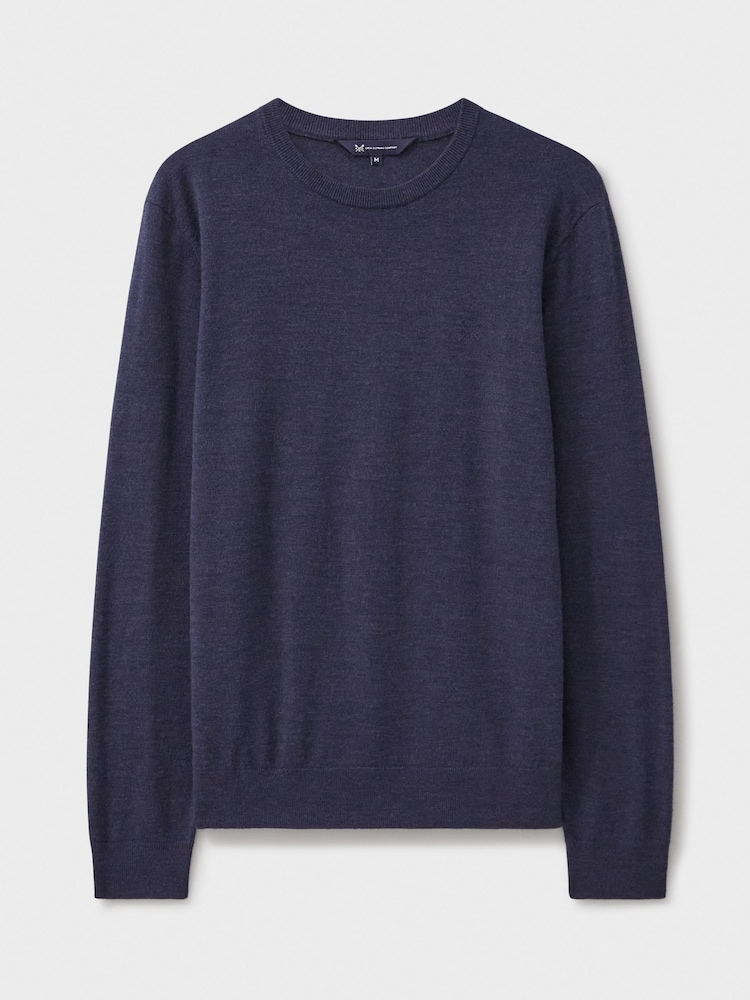 Crew Clothing Blue Merino Wool Crew Neck Jumper - Image 5 of 5