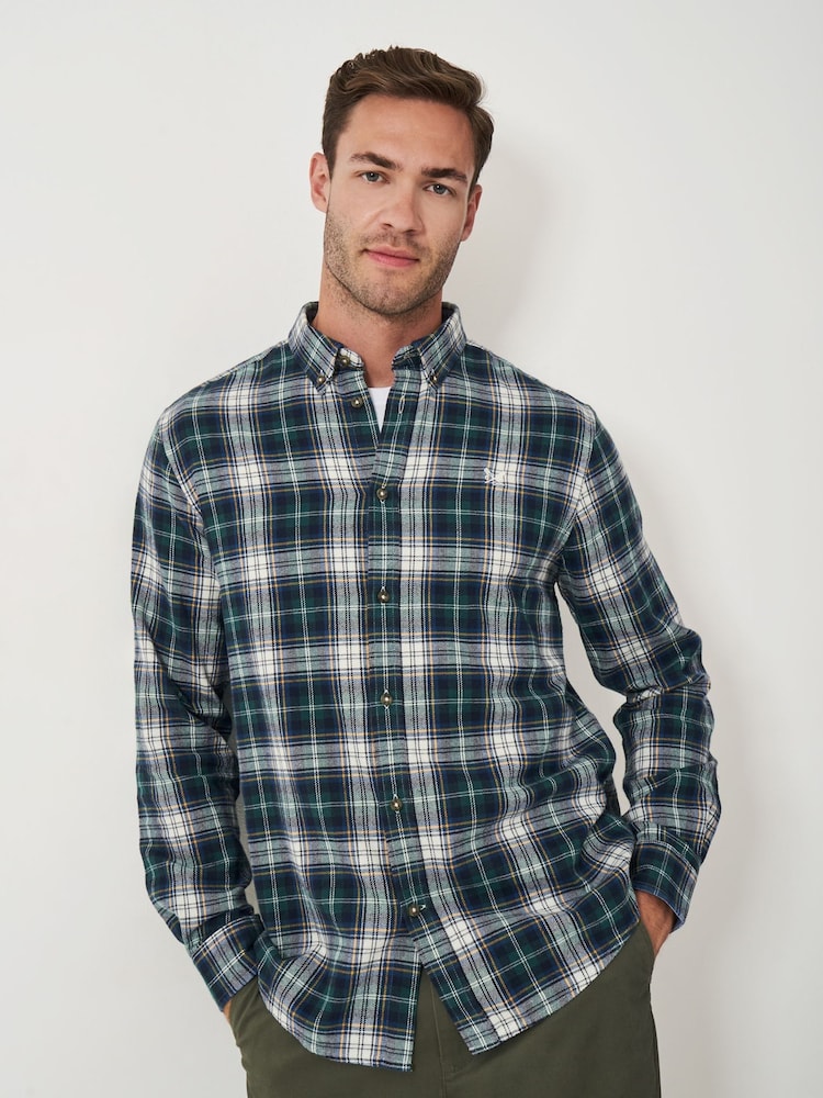 Crew Clothing Blue Miller Check 100% Cotton Flannel Shirt - Image 1 of 5