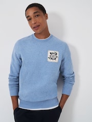 Crew Clothing Blue Yarn Dyed Patch Crew Neck 100% Cotton Sweatshirt - Image 1 of 5