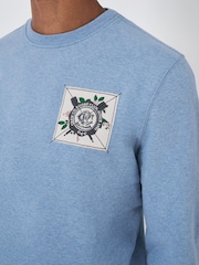 Crew Clothing Blue Yarn Dyed Patch Crew Neck 100% Cotton Sweatshirt - Image 4 of 5