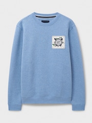 Crew Clothing Blue Yarn Dyed Patch Crew Neck 100% Cotton Sweatshirt - Image 5 of 5