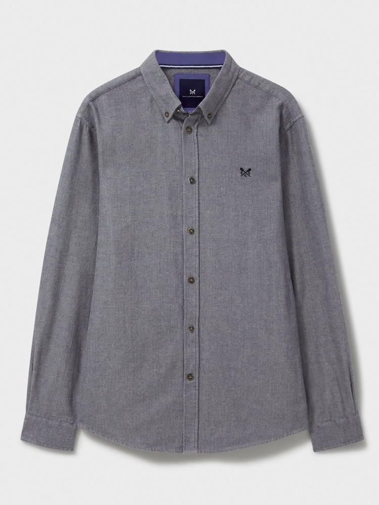 Crew Clothing Grey 100% Cotton Long Sleeve Herringbone Flannel Shirt - Image 5 of 5