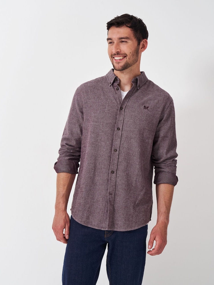 Crew Clothing Red 100% Cotton Long Sleeve Herringbone Flannel Shirt - Image 1 of 5