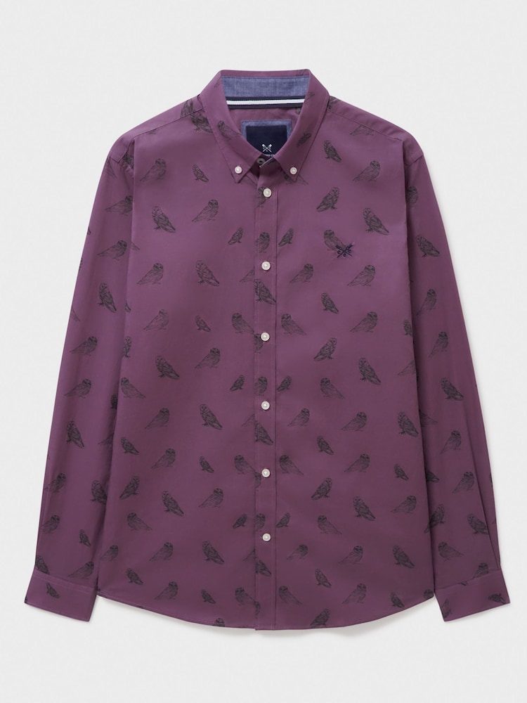 Crew Clothing Company Red 100% Cotton Owl Print Poplin Shirt - Image 5 of 5