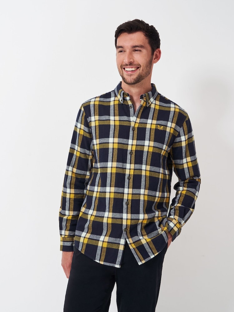 Crew Clothing Company Gold Flannel Checked 100% Cotton Shirt - Image 1 of 5