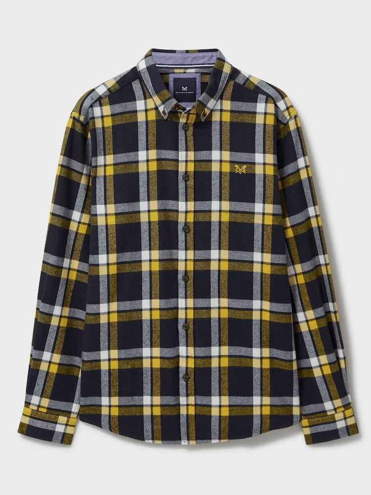 Crew Clothing Company Gold Flannel Checked 100% Cotton Shirt - Image 5 of 5