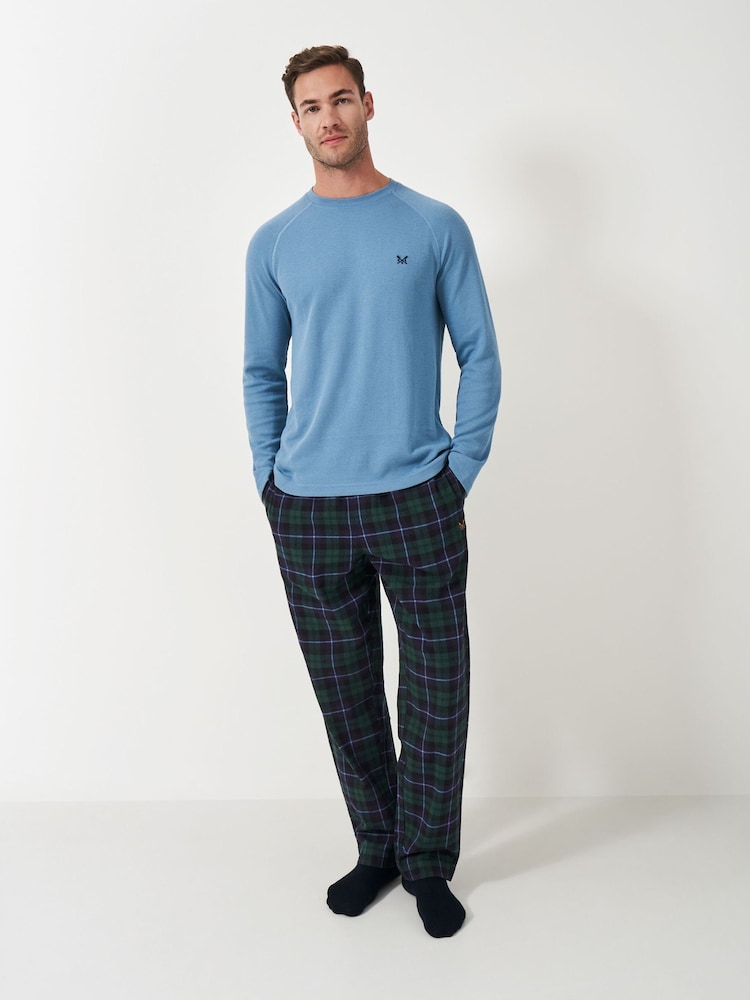 Crew Clothing Company Blue Flannel Lounge 100% Cotton Trousers - Image 1 of 5
