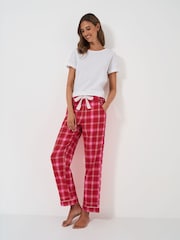 Crew Clothing Red 100% Cotton Brushed Flannel Checked Lounge Trousers - Image 3 of 4