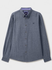 Crew Clothing Blue 100% Cotton Long Sleeve Herringbone Flannel Shirt - Image 4 of 4
