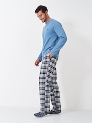 Crew Clothing Company Blue Flannel Lounge 100% Cotton Trousers - Image 1 of 5