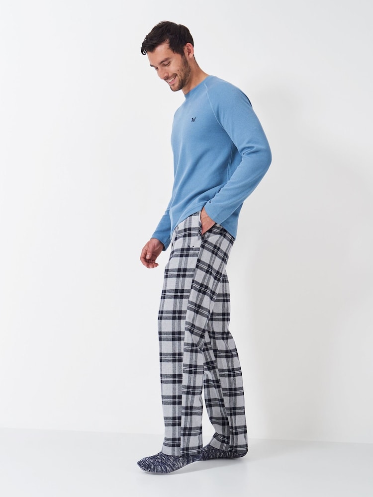 Crew Clothing Company Blue Flannel Lounge 100% Cotton Trousers - Image 1 of 5