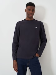 Crew Clothing Company Blue Plain Long Sleeve 100% Cotton T-Shirt - Image 1 of 5