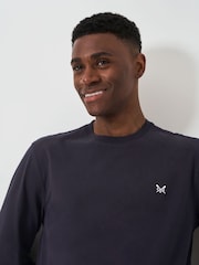 Crew Clothing Company Blue Plain Long Sleeve 100% Cotton T-Shirt - Image 4 of 5