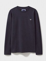 Crew Clothing Company Blue Plain Long Sleeve 100% Cotton T-Shirt - Image 5 of 5