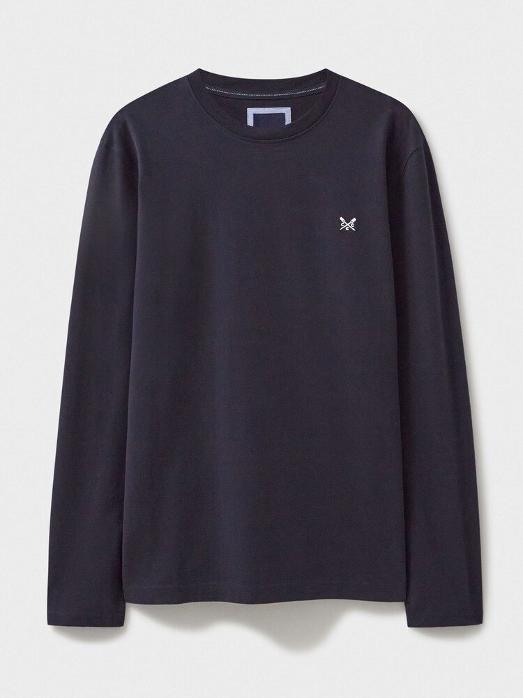 Crew Clothing Company Blue Plain Long Sleeve 100% Cotton T-Shirt - Image 5 of 5