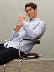 Crew Clothing Company Blue Long Sleeve Pinpoint Stripe Oxford 100% Cotton Shirt - Image 1 of 5